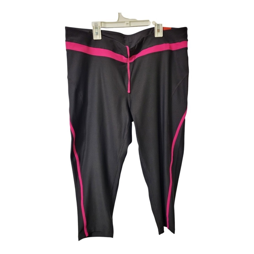 💕XERSION Womens Fitted Stretch Capri Leggings Black/Pink Size‎ 1X Drawstrings